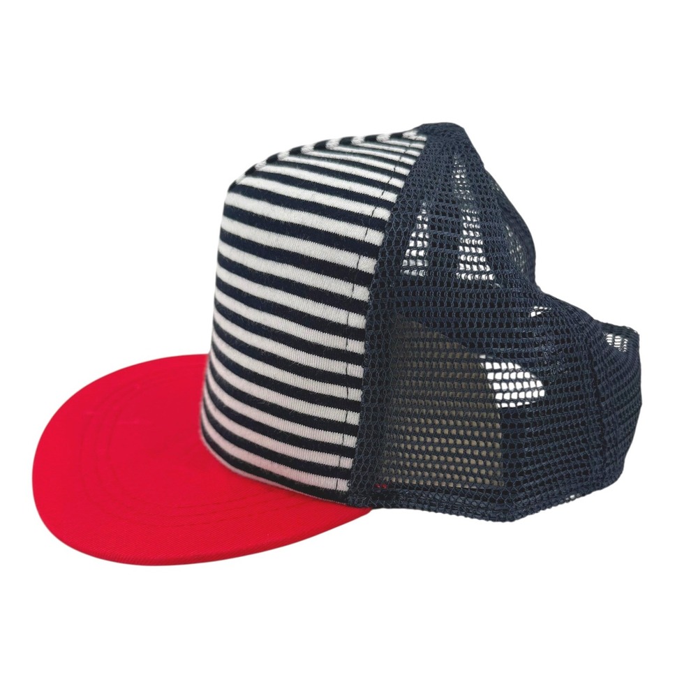 Binky Bro Infant Trucker Hat Red White Blue Striped Snapback Flat Brim Mesh Cap - Picture 2 of 4